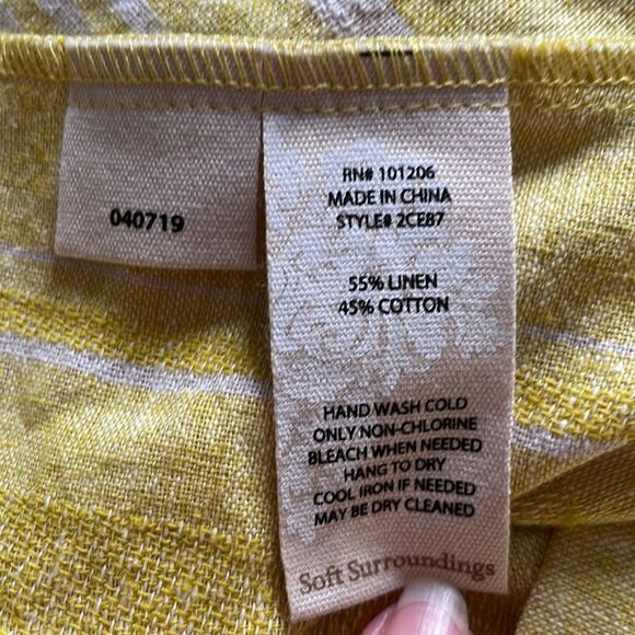 Soft Surroundings Yellow & White Striped Linen Top - Picture 4 of 6